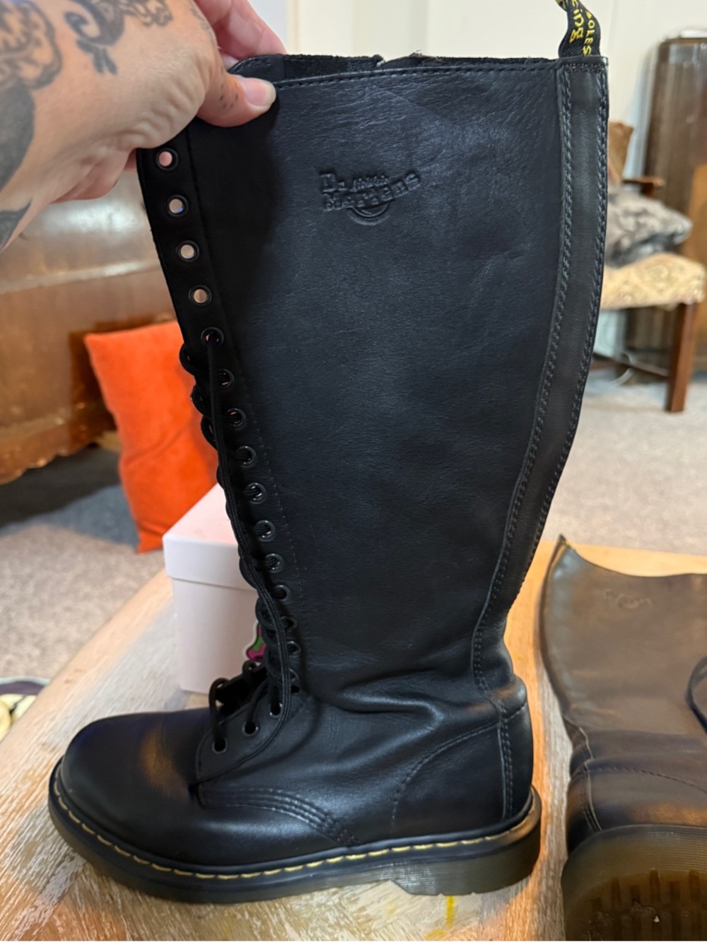 Dr. Martens Black Leather Knee-High Lace-Up Boots